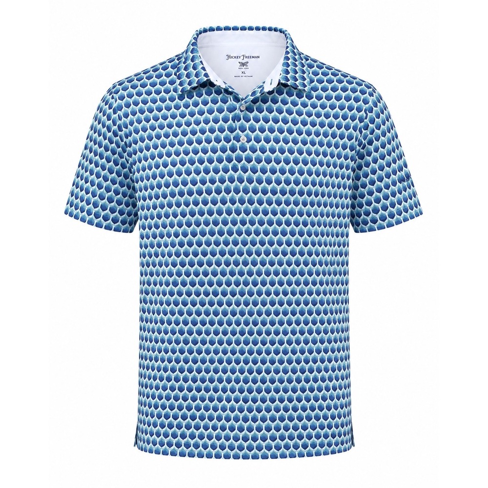 Hickey Freeman Golf Polo Shirt XL‎ Mens Blue Geometric Short Sleeve Performance